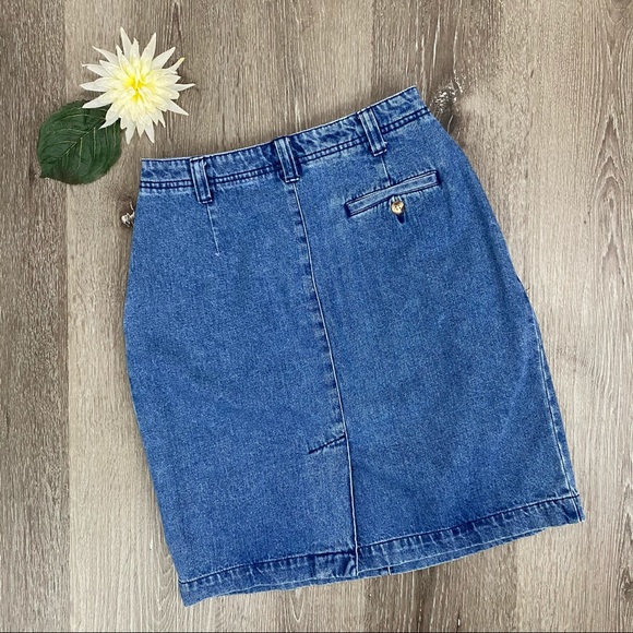 Vintage 90's Eddie Bauer Pleated Denim Pencil Skirt - Picture 7 of 11